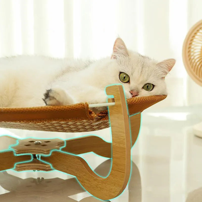 Brown woven rattan pet hammock measuring 46x46x17.5cm for cats and small dogs
