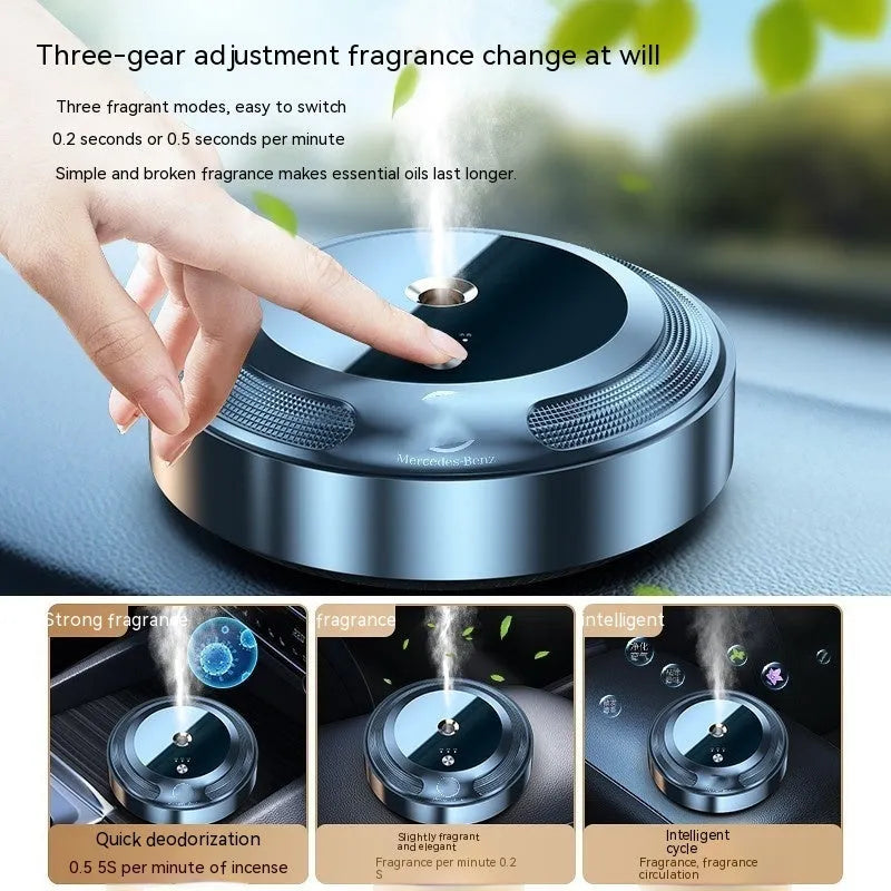 Car perfume diffuser with zinc alloy shell and automatic spray mechanism