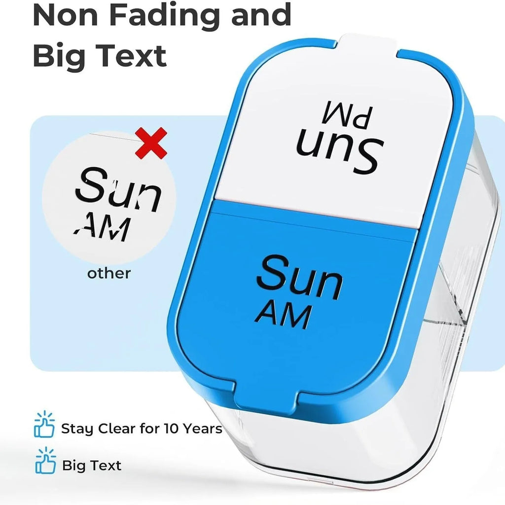 Extra large portable pill box dispenser with 14 removable grid compartments in white colour