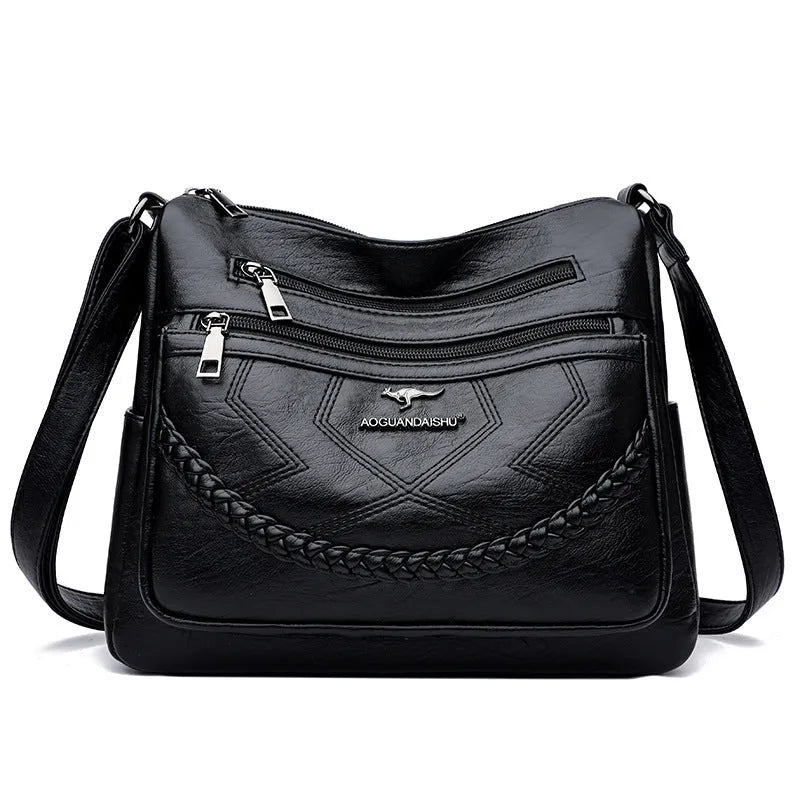 Soft PU leather women's crossbody bag in horizontal square shape with crossbody strap