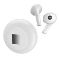 White J6 wireless Bluetooth earbuds with semi-in-ear design and charging case
