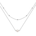 S925 sterling silver double layer necklace with twin pearls on a ball bead chain in gold colour.
