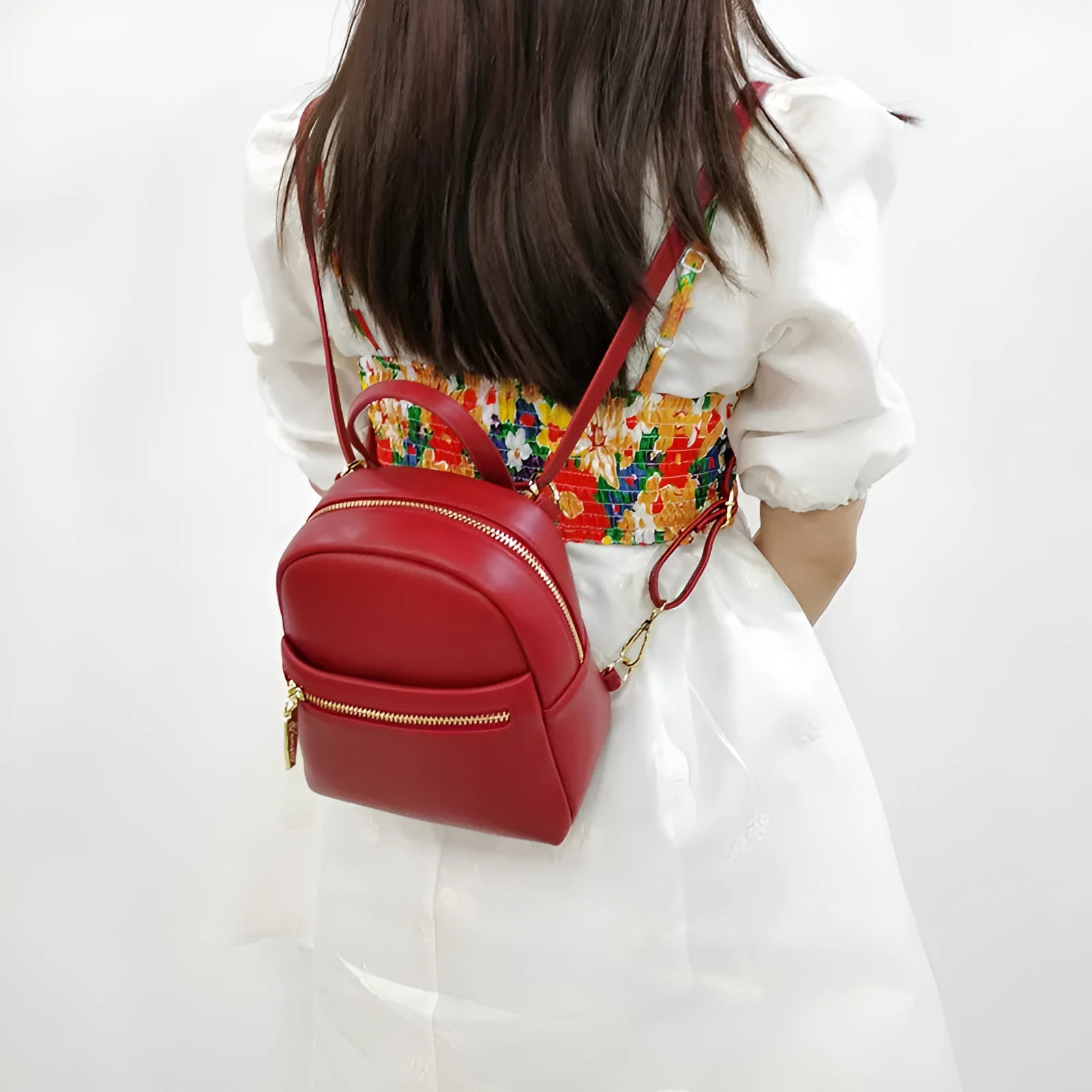 PU material mini backpack in street trend style with contrast colour and three-dimensional pocket