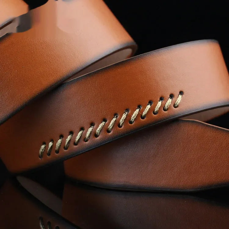 Men's imitation leather belt with retro pattern and alloy pin buckle in black, brown, or white