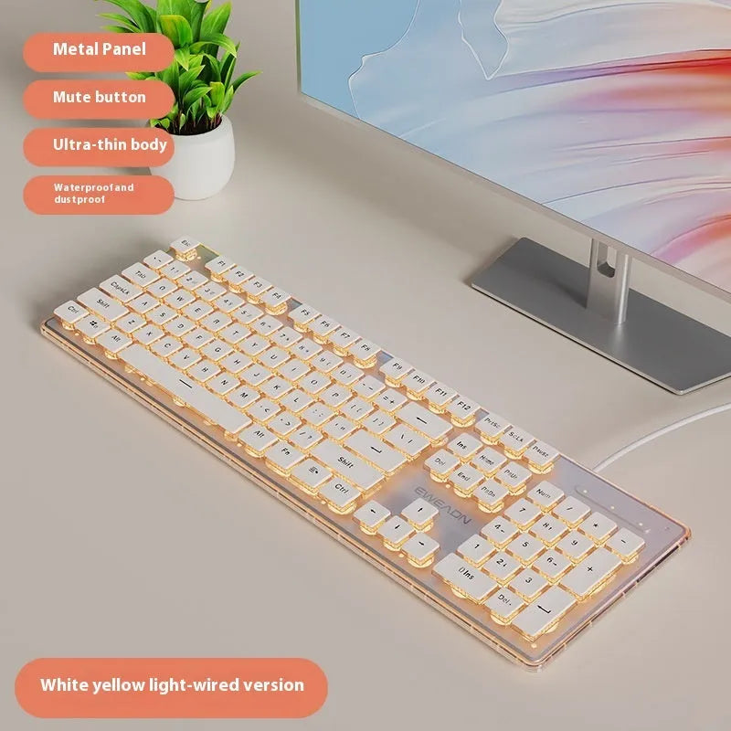 Prewalker V3 mechanical feel keyboard and mouse set in retro green colour on a desk.