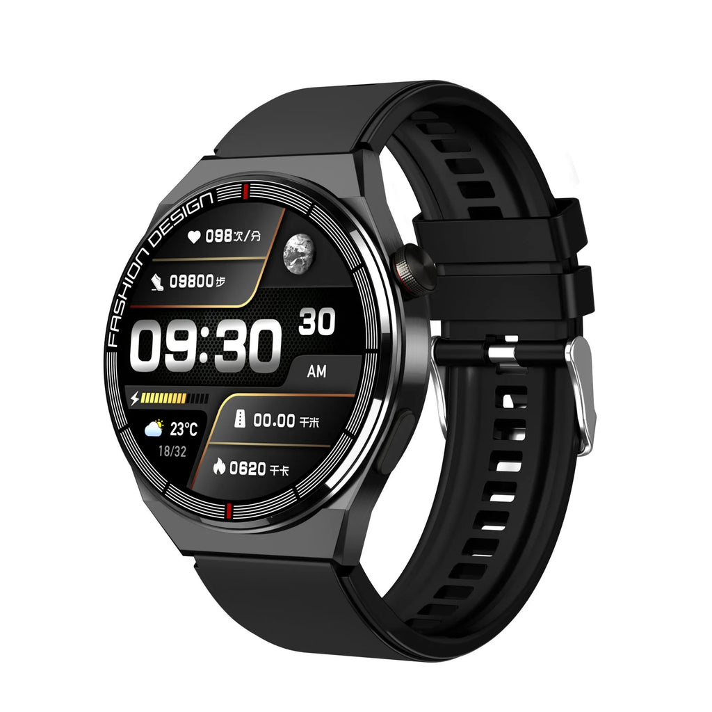 Black or silver smartwatch with Bluetooth calling, NFC, and health monitoring on a 1.28-inch screen.