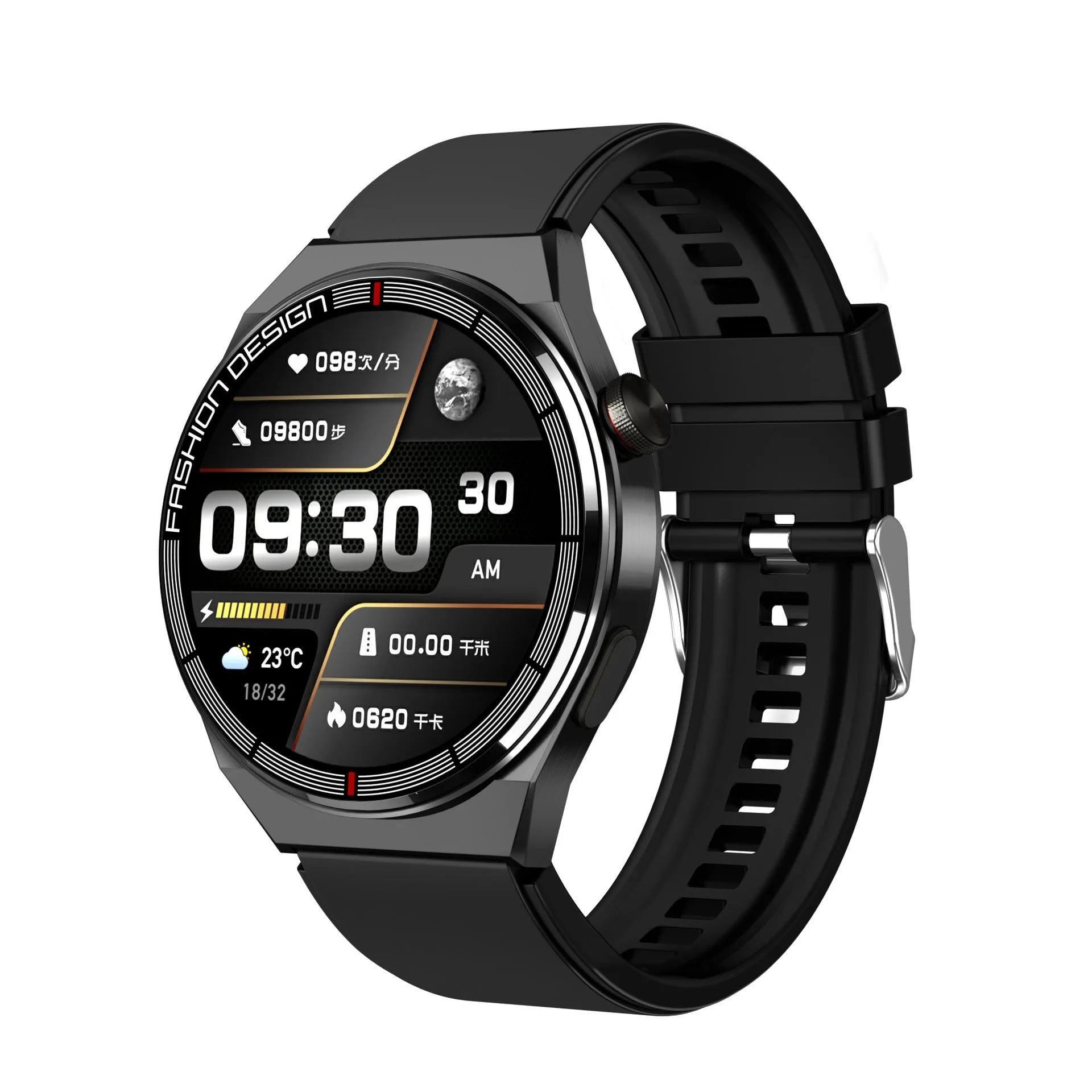 Black or silver smartwatch with Bluetooth calling, NFC, and health monitoring on a 1.28-inch screen.