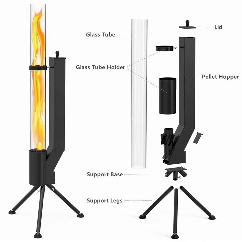 Vertical iron wood burning rocket furnace heating stove for courtyard installation