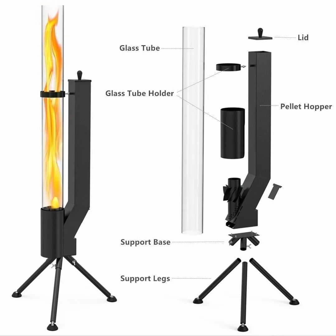 Vertical iron wood burning rocket furnace heating stove for courtyard installation