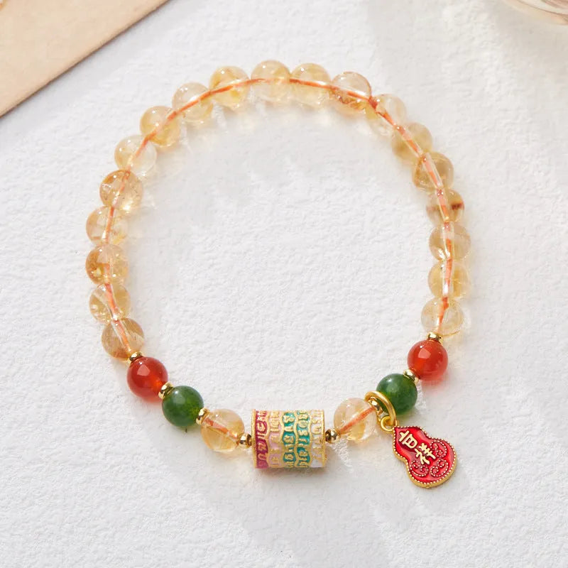 Hand-woven citrine five-sutra bracelet with 6mm geometric crystal beads