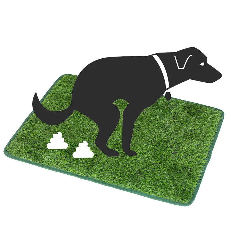 Artificial grass dog toilet training mat with drainage holes and rubber backing in three size options.