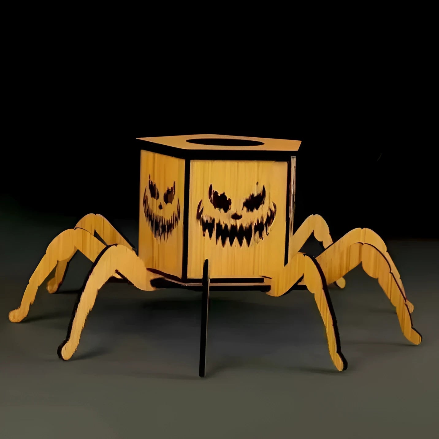 Wooden Halloween spider mini lantern candlestick decoration measuring 21cm by 8.5cm