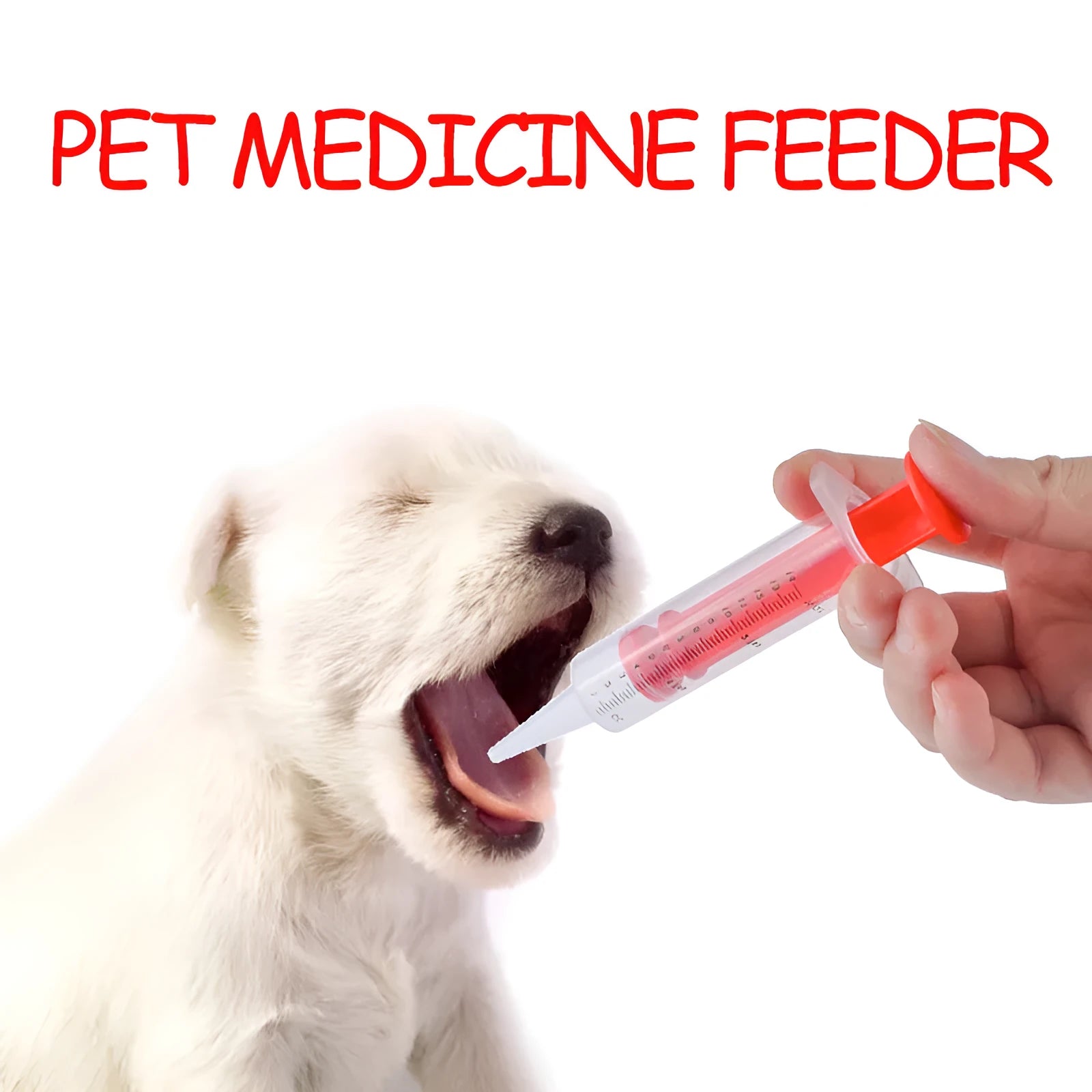 Two pet pill shooter syringes with soft silicone tips for administering medication to cats and dogs