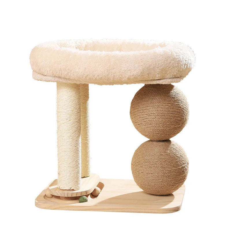 Pine wood cat nest showing chamfer and sisal style variations