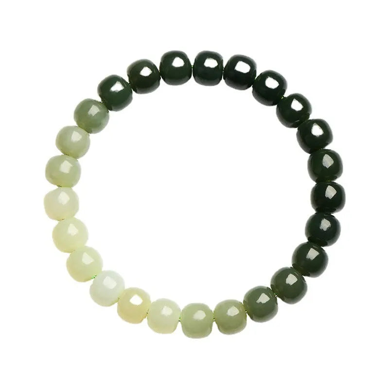 Natural Hetian jade gradient water bracelet with polished beads in water colour aesthetic