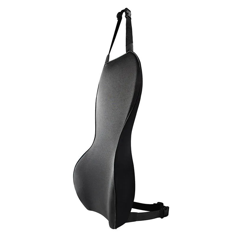 Memory cotton car lumbar support cushion with removable polyester cover in neutral colours.