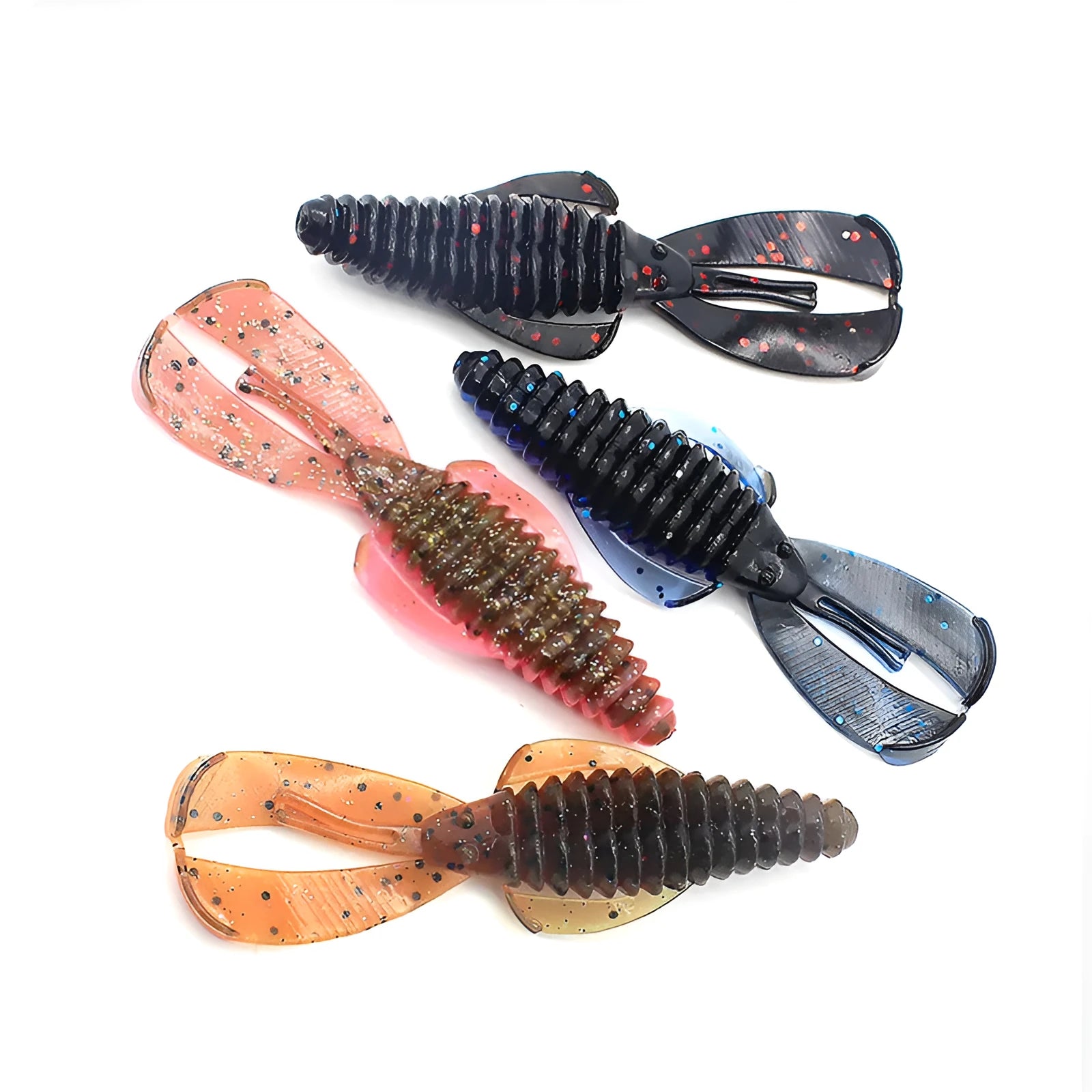 PVC soft bait fishing lure on a hook showing one of twelve colour options, with 8cm and 12cm sizes available.