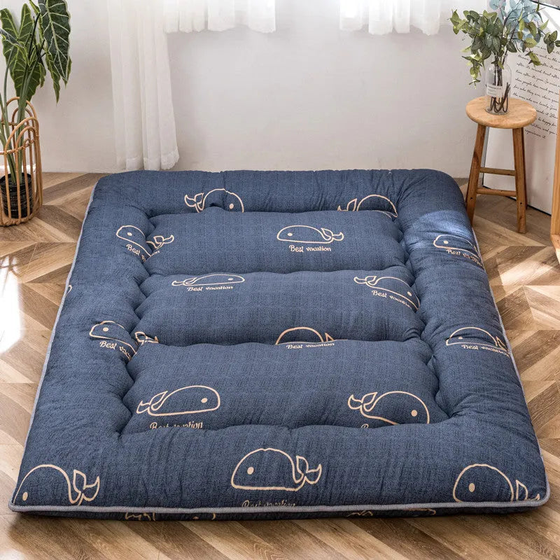 Thickened foldable tatami floor mat with 10cm polyester fibre cushioning, available in multiple colours and sizes