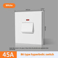 High current electrical switch with illuminated panel in white, grey, or gold for water heater and AC control.