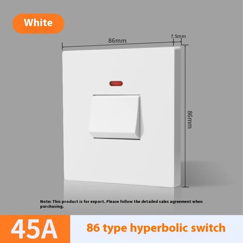 High current electrical switch with illuminated panel in white, grey, or gold for water heater and AC control.