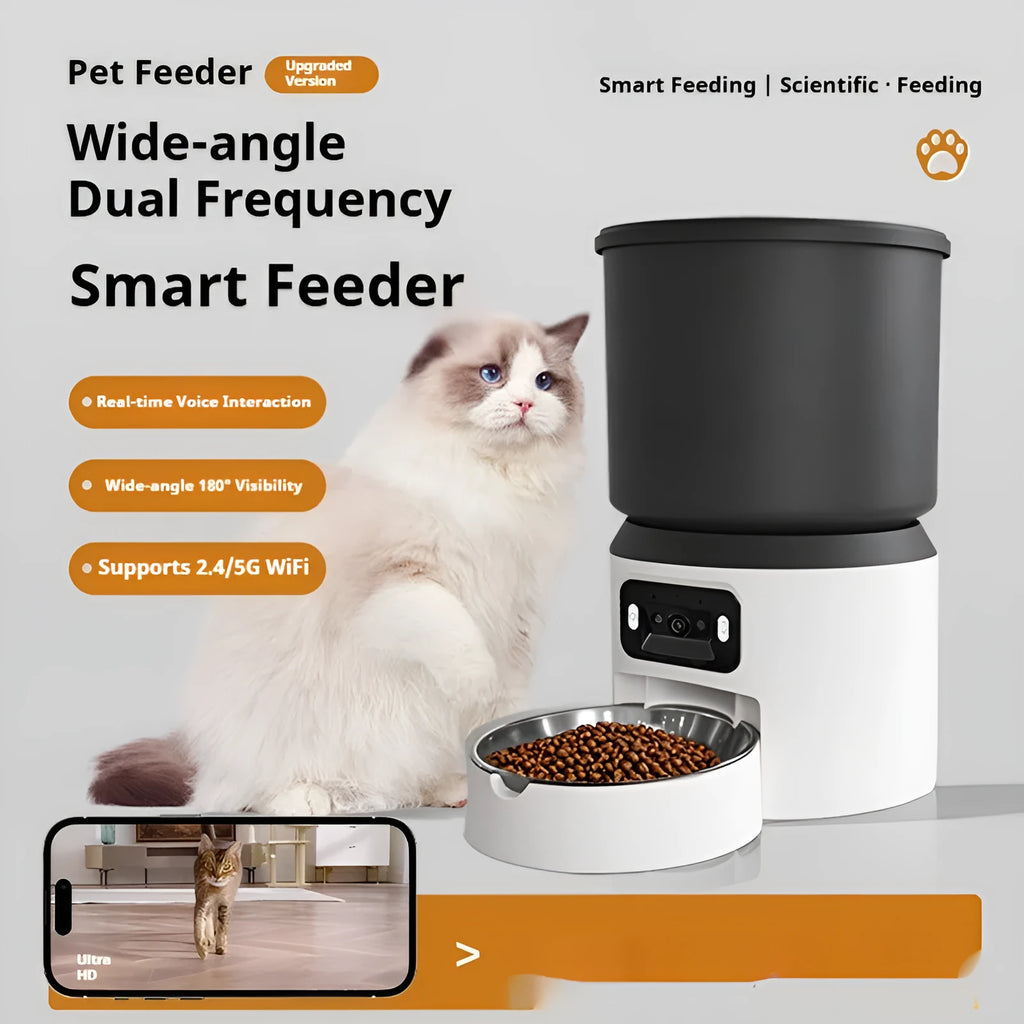 4L smart pet feeder with WiFi remote control and rotatable camera for cats and dogs