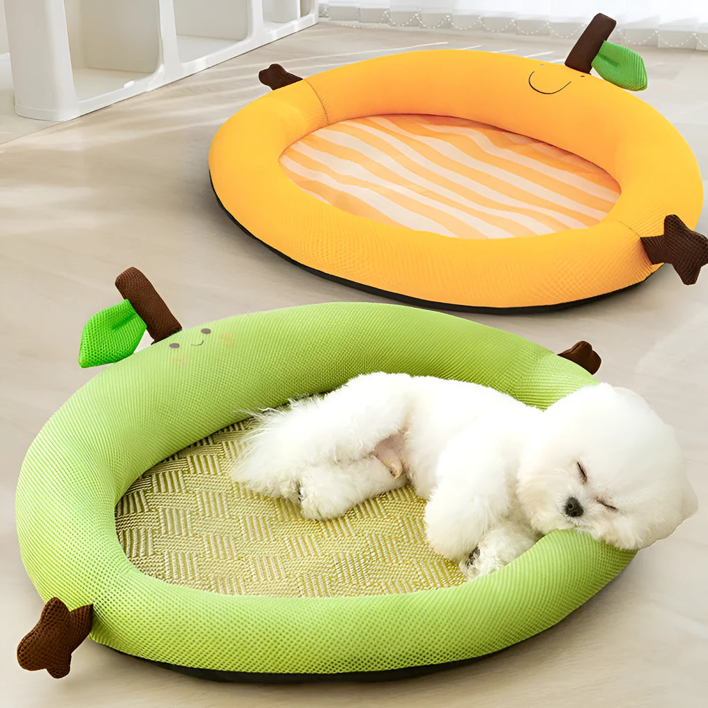 Green fruit backrest pet bed nest for cats and dogs with raised sleeping area