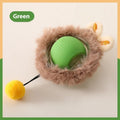 Silicone cat rolling ball toy with plush interior in red, green, and grey colour options