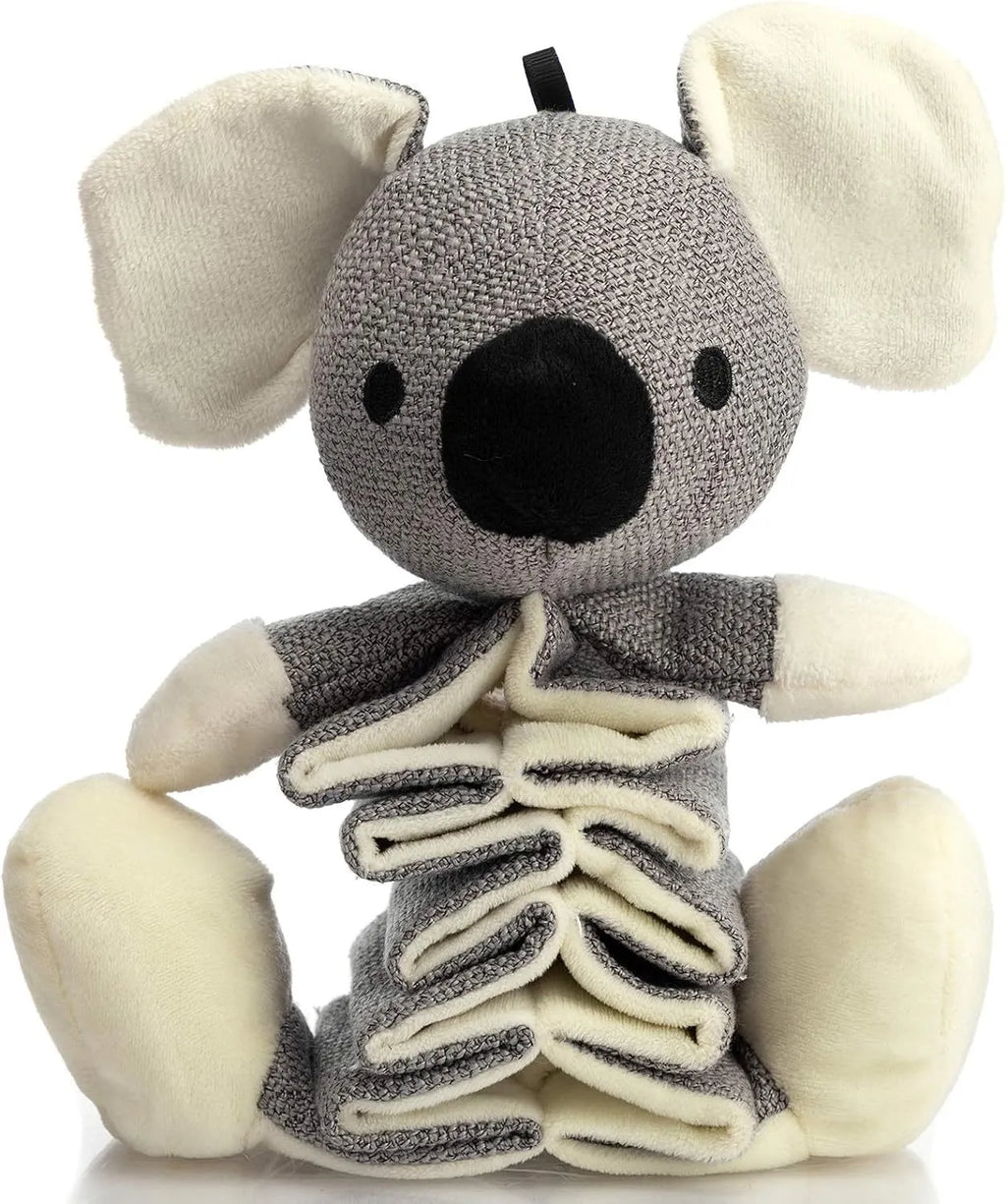 Grey koala squeaky dog toy measuring 30cm with crinkle paper interior and rope reinforcement