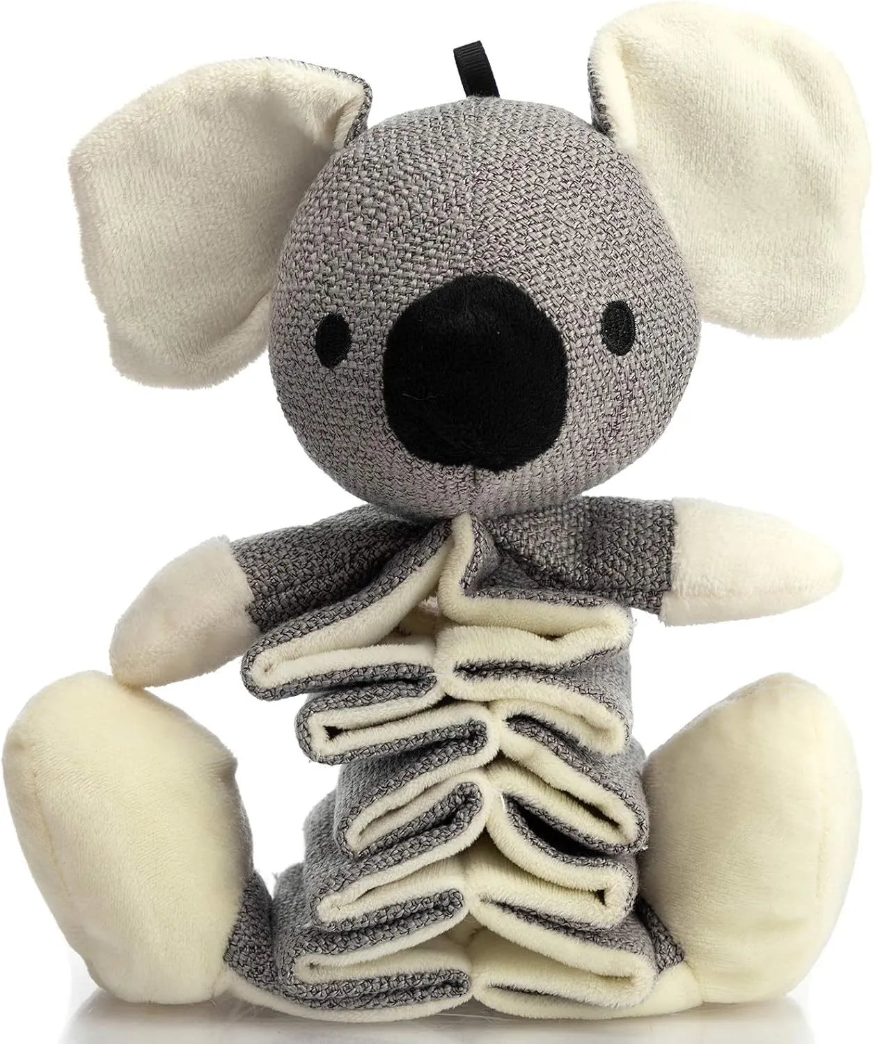 Grey koala squeaky dog toy measuring 30cm with crinkle paper interior and rope reinforcement