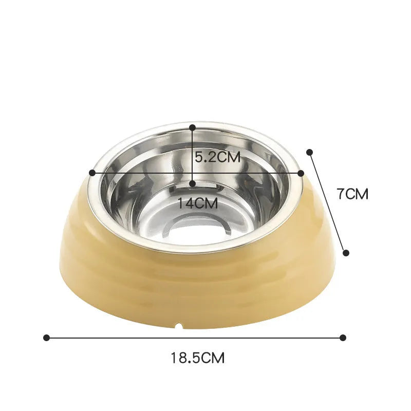 Stainless steel cat bowl in plastic holder available in beige, brown and light green colours