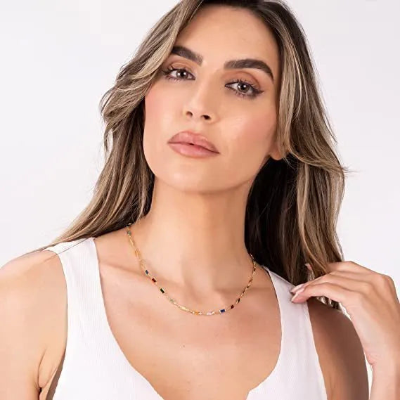 Ladies' geometric crystal necklace with random colour electroplating and adjustable 41-50cm perimeter