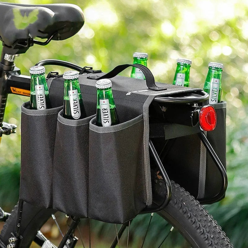 Bicycle handlebar-mounted drink holder bag in black with water bottle inserted