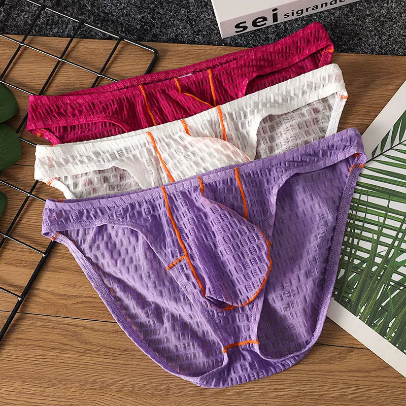 Men's low waist lace briefs in ice silk fabric available in multiple colours for sports wear