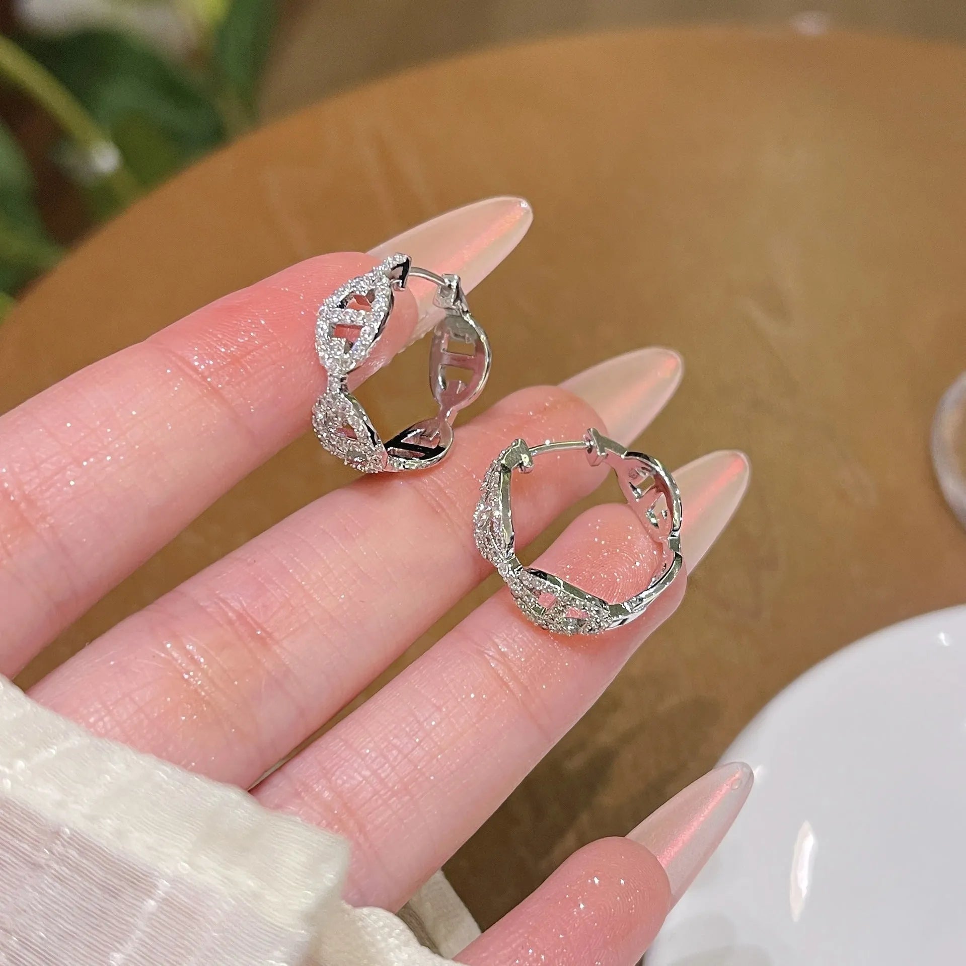 Diamond light luxury earrings with thick gold plating in silver, gold and rose gold finishes