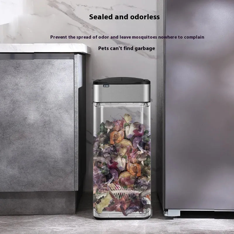 Square stainless steel inductive smart trash can with touch-free lid opening