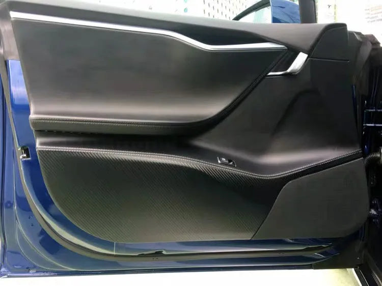 Carbon fibre protective film for Tesla Model S door controls in 4-piece set