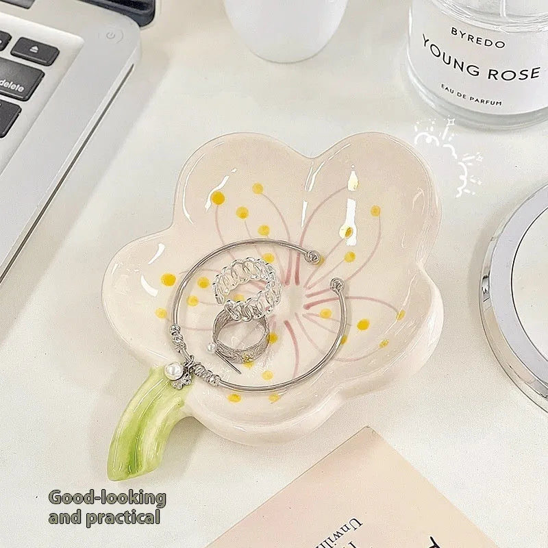 Yellow white porcelain ornament board storage tray with optional small night lamp in modern simplicity style