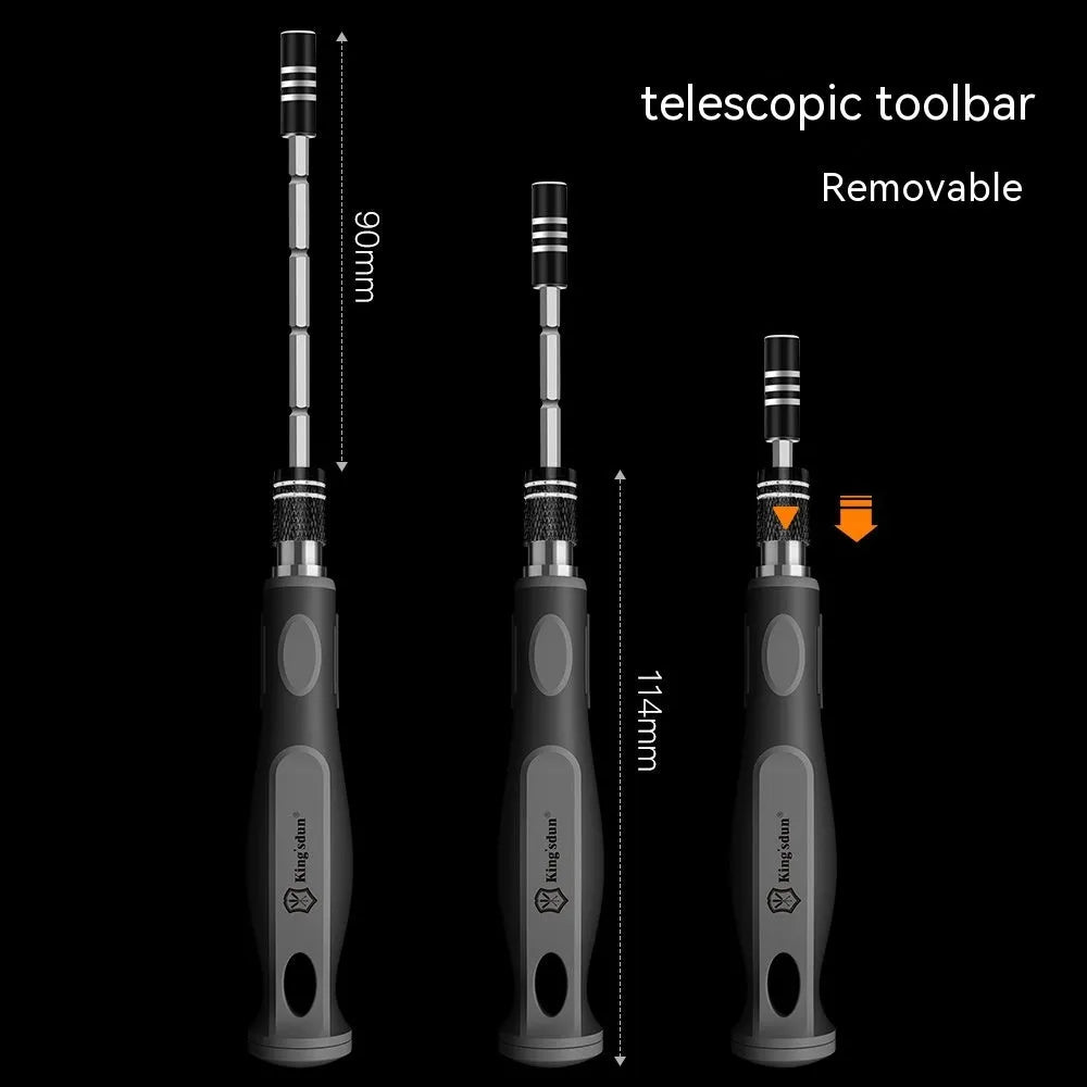 32-in-1 screwdriver set with 30 bits in compact case measuring 130x75x37mm