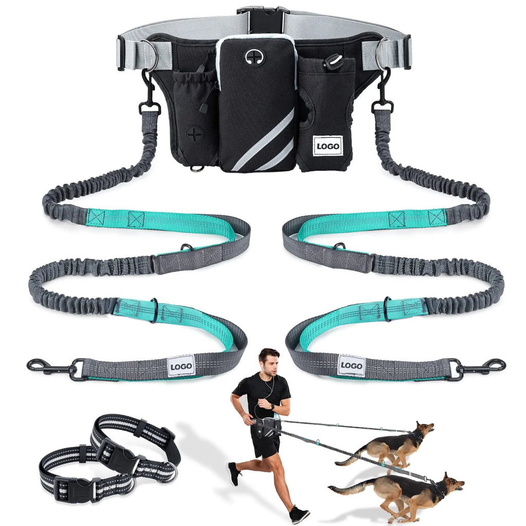 Black nylon pet training waist bag with dog leash set for outdoor walking