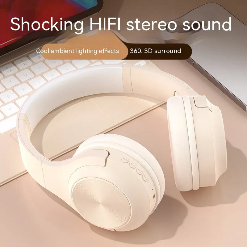 Creative wireless Bluetooth headset in Ivory White colour with head-mounted design and charging case