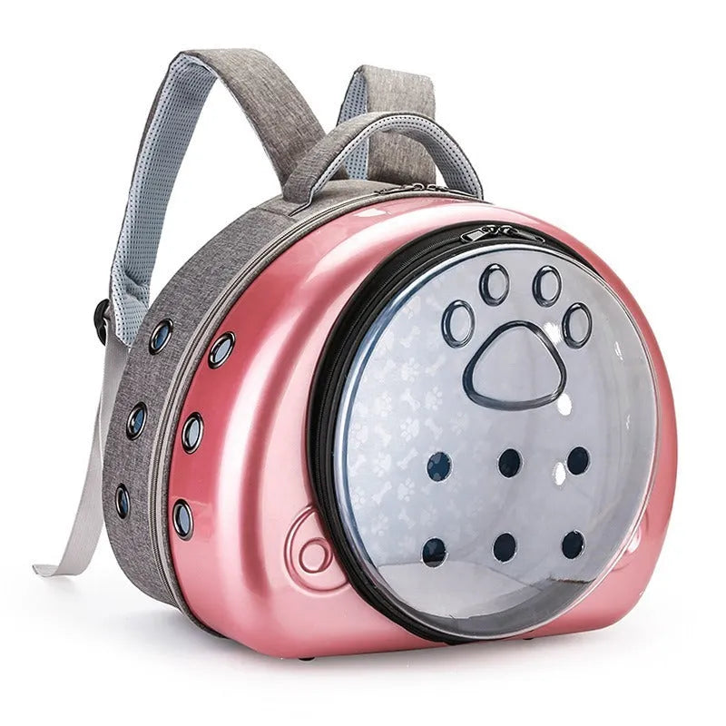 Transparent space capsule cat diaper bag in PC canvas with rose gold finish for cats up to 12 Jin