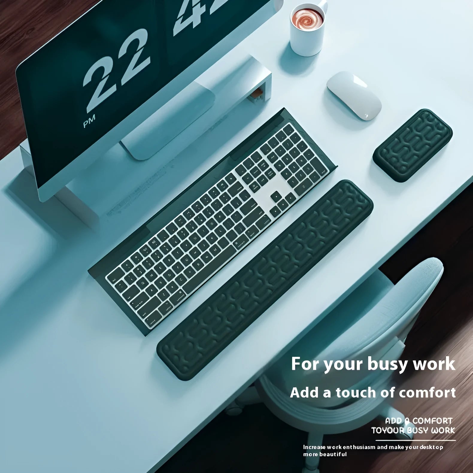 Double-sided keyboard and mouse pad with memory foam wrist rest in various colour options