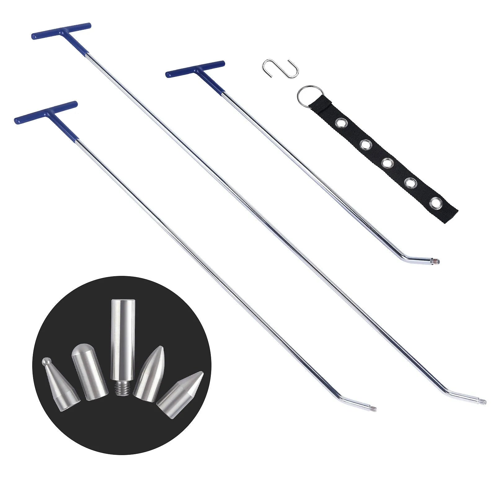 Three-piece car dent repair tool set with alloy steel construction for automotive body panel maintenance