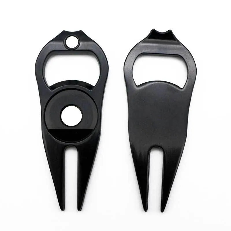 Zinc alloy golf ball yoke and bottle opener tool in black, green or silver with 88mm dimensions