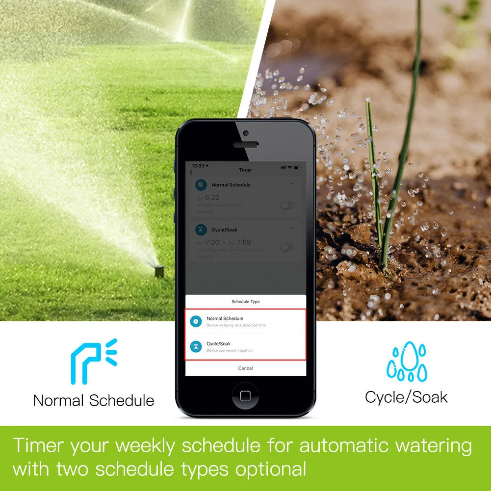 Bluetooth smart garden irrigation timer for hose faucet with smartphone app control.