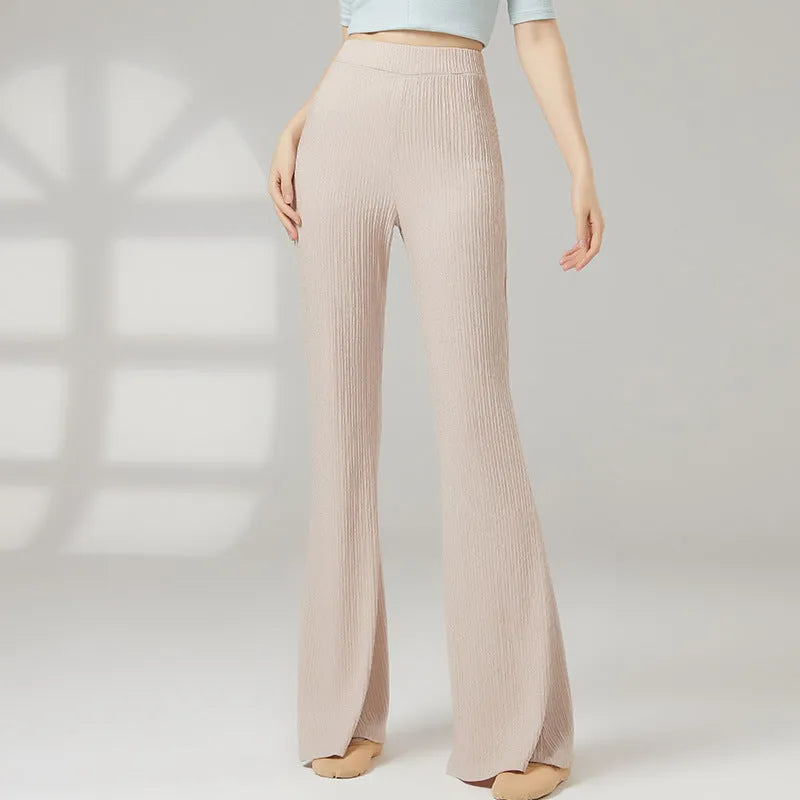 Women's classical dance practice pants in beige apricot colour showing front and back views