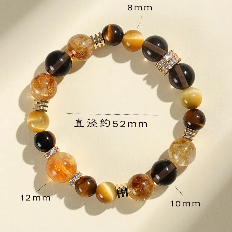 Women's natural yellow tower crystal string beads bracelet with 10mm Jinba beads