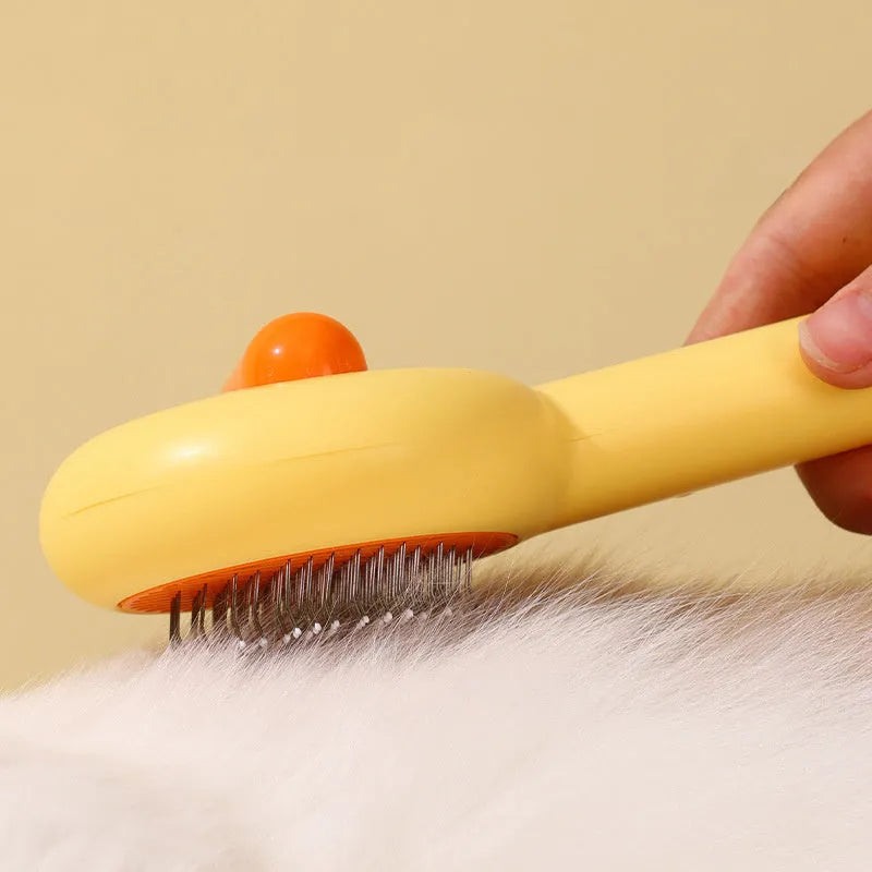 Small yellow duck design pet grooming comb with open-section needle teeth for cats and dogs
