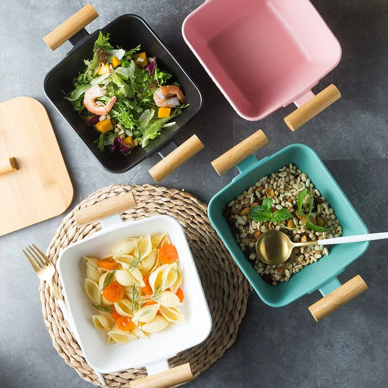 Creative irregular ceramic serving bowl with lid in modern simple style