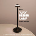 Metallic UFO-shaped rechargeable table lamp with touch dimming in black, gold or grey